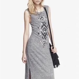 Express Gray Sequin Tribal Maxi Dress Slit Sides XS